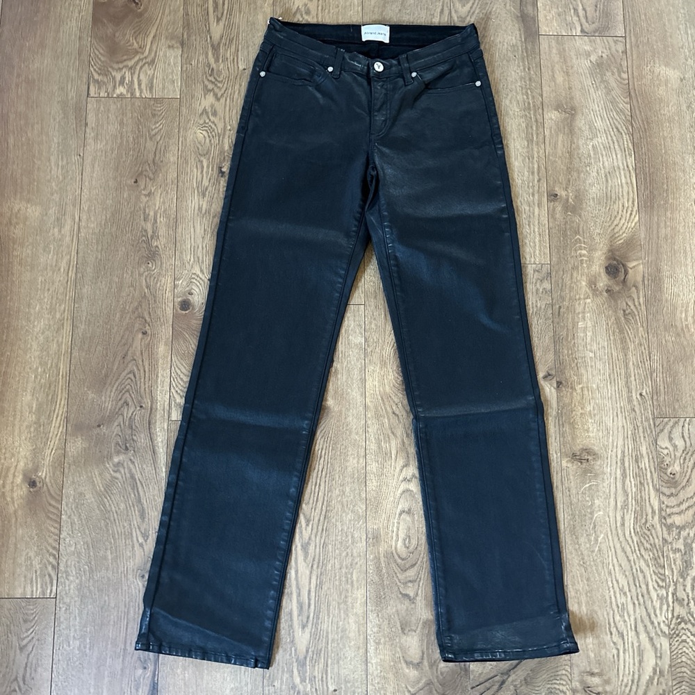 Low rise straight leg denim in a lightweight coated denim